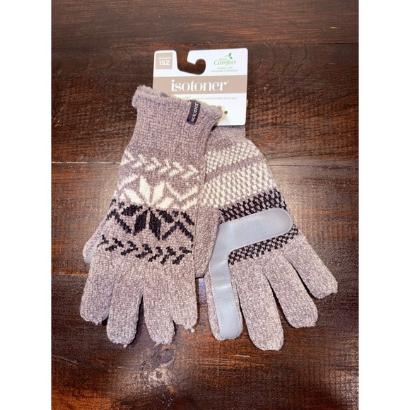 isotoner Accessories - Isotoner smarTouch‎ Ash Grey Fair Isle Snowflake Chenille Knit Gloves New 1SZ